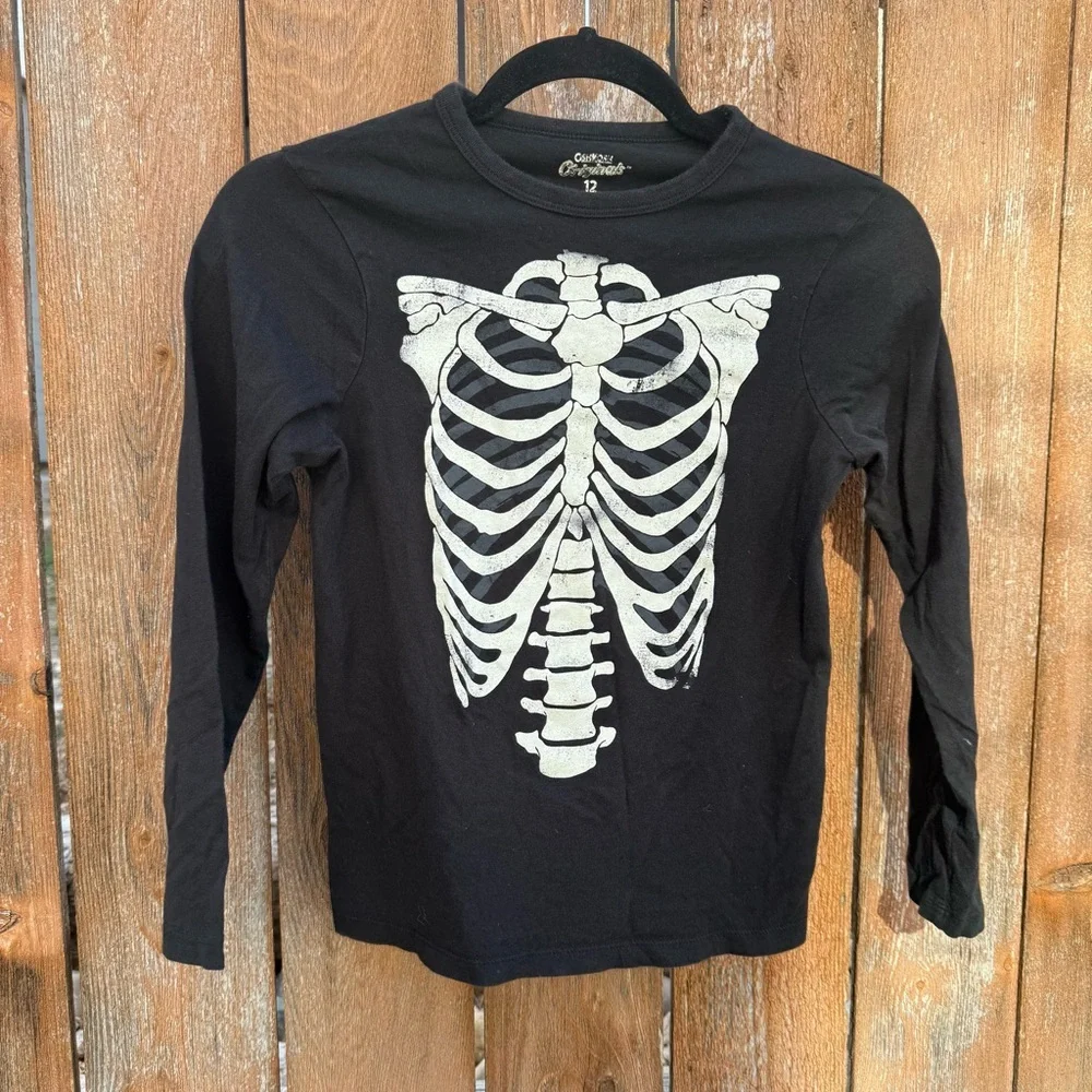 OshKosh B'gosh Black Skeleton Long Sleeve Tee Shirt Size 12